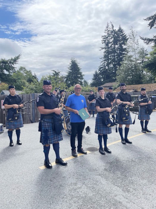 Ernie with a pipe band